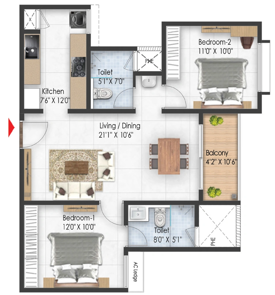 2 BHK Flat in Prestige Pallavaram Gardens in Pallavaram, Chennai - Image 920851