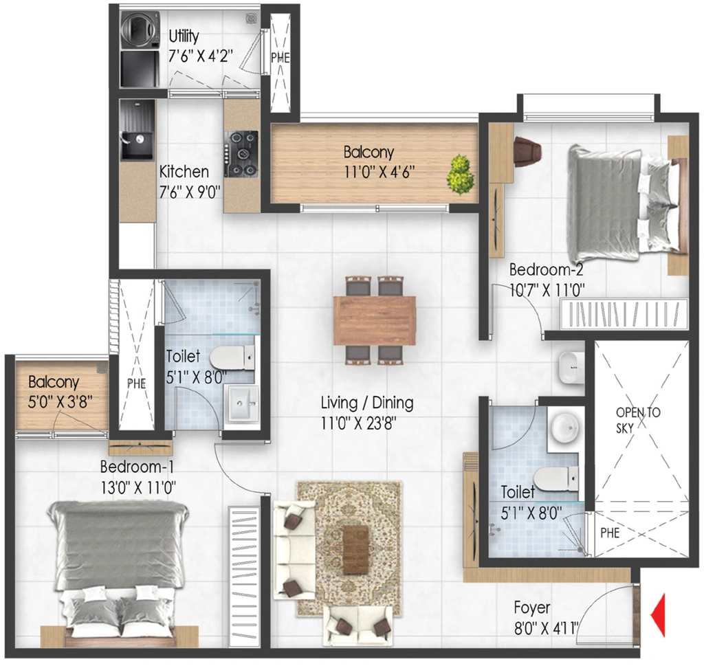 2 BHK Flat in Prestige Pallavaram Gardens in Pallavaram, Chennai - Image 920853