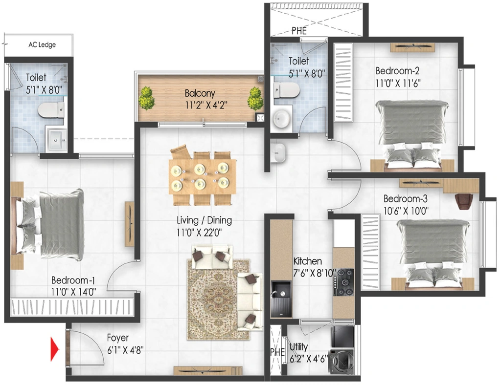 3 BHK Flat in Prestige Pallavaram Gardens in Pallavaram, Chennai - Image 920854
