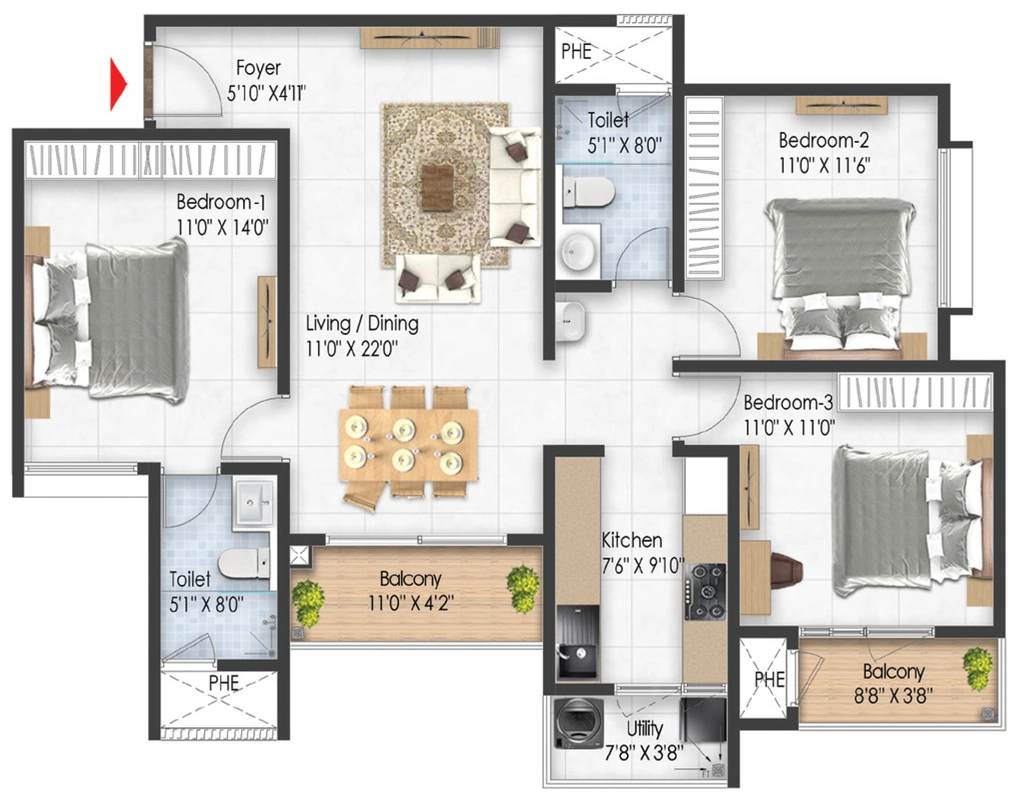 3 BHK Flat in Prestige Pallavaram Gardens in Pallavaram, Chennai - Image 920855