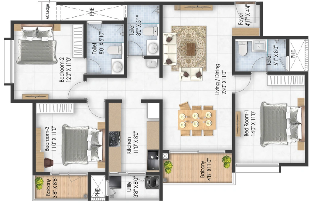 3 BHK Flat in Prestige Pallavaram Gardens in Pallavaram, Chennai - Image 920856