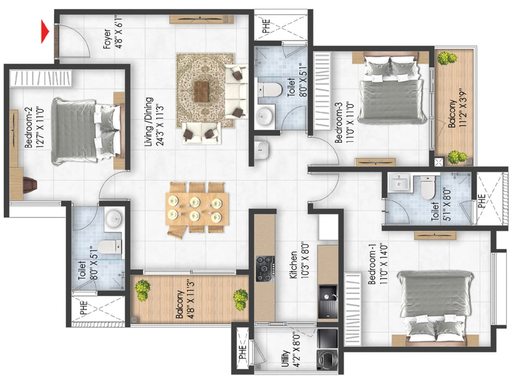 3 BHK Flat in Prestige Pallavaram Gardens in Pallavaram, Chennai - Image 920857