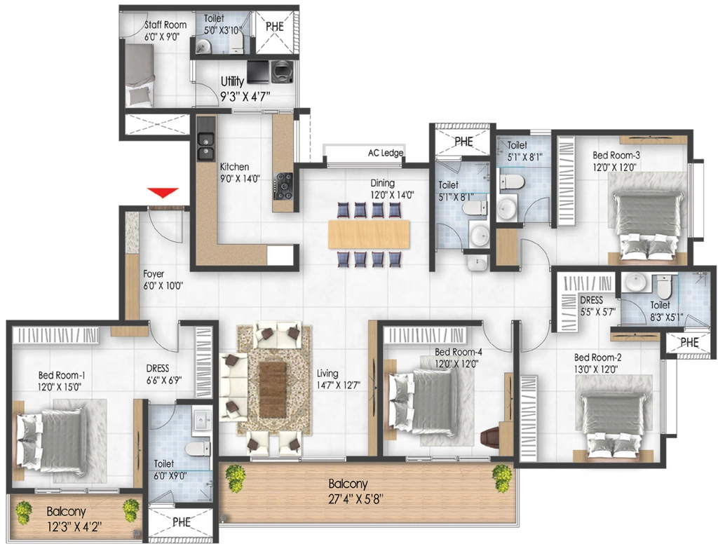 4 BHK Flat in Prestige Pallavaram Gardens in Pallavaram, Chennai - Image 920859