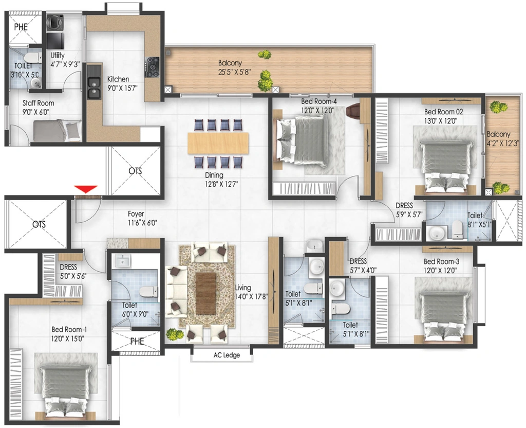 4 BHK Flat in Prestige Pallavaram Gardens in Pallavaram, Chennai - Image 920860