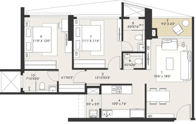 2 BHK Flat in Rustomjee Vista Bay in Sewri West, Mumbai - Image 920863