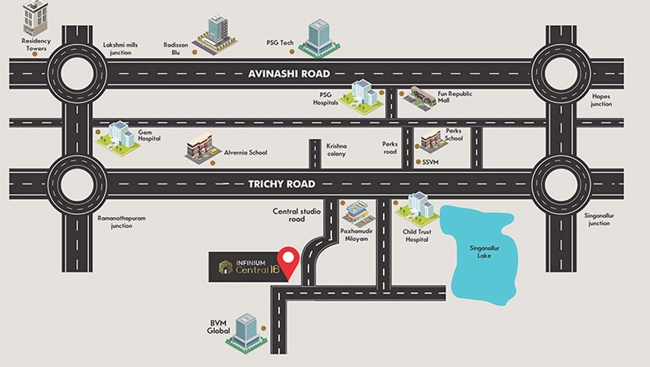 Location of Infinium Central 16 in Singanallur, Coimbatore - Image 409694