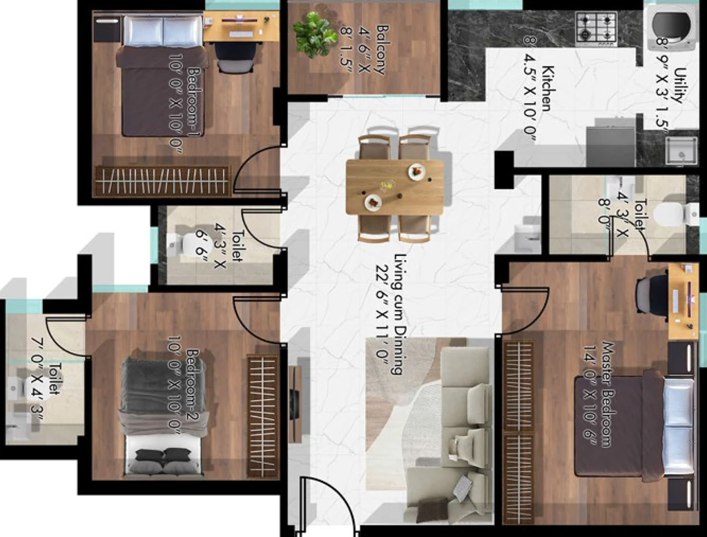 3 BHK Flat in Nithya Clover in Puliakulam, Coimbatore - Image 921044