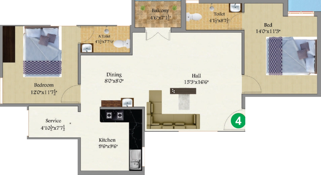 2 BHK Flat in VSK Ashwattha in Nanjundapuram, Coimbatore - Image 921100