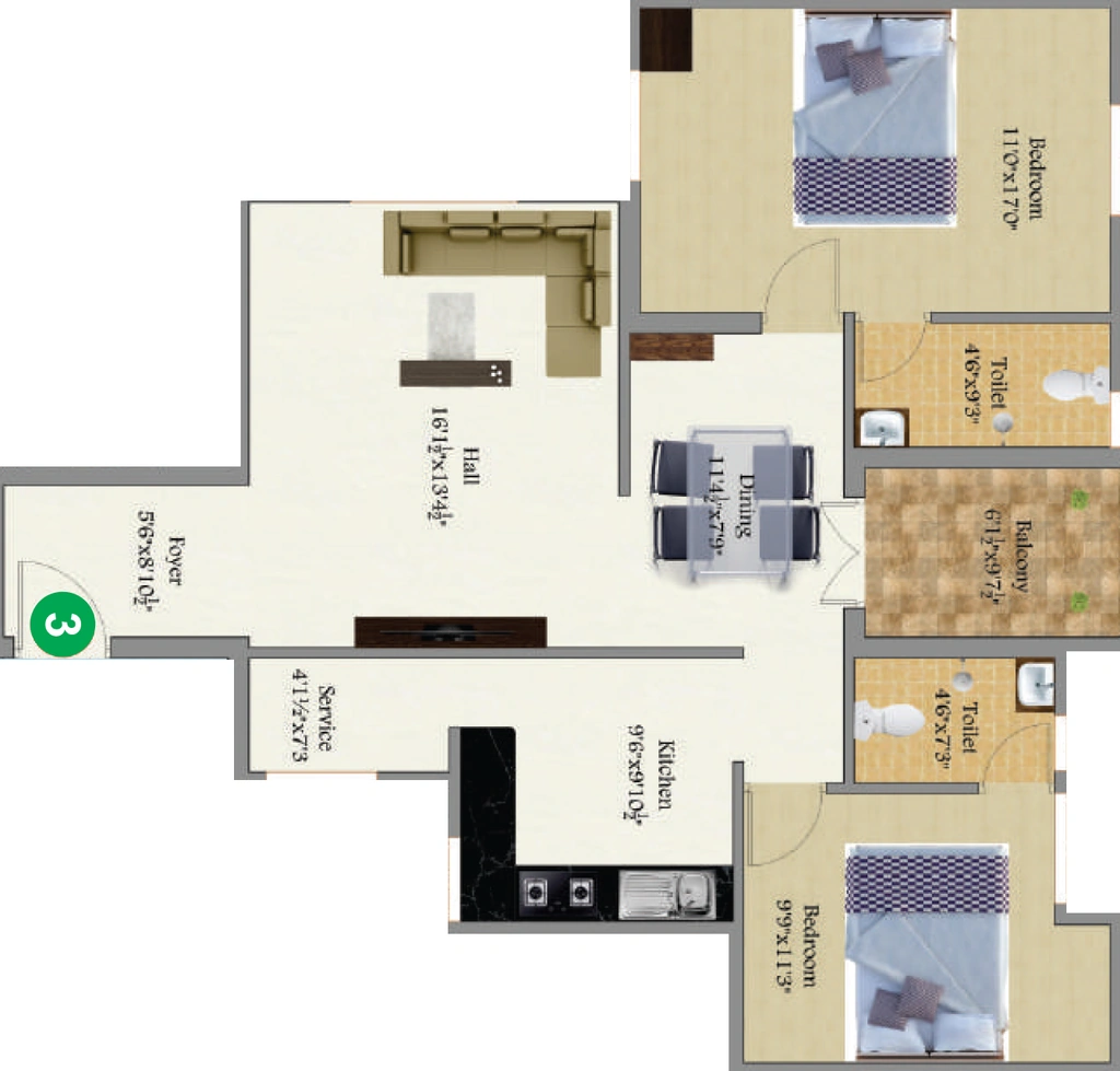 2 BHK Flat in VSK Ashwattha in Nanjundapuram, Coimbatore - Image 921101