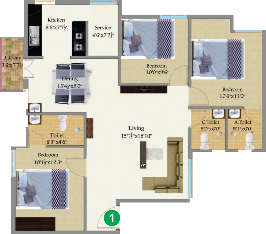 3 BHK Flat in VSK Ashwattha in Nanjundapuram, Coimbatore - Image 921104