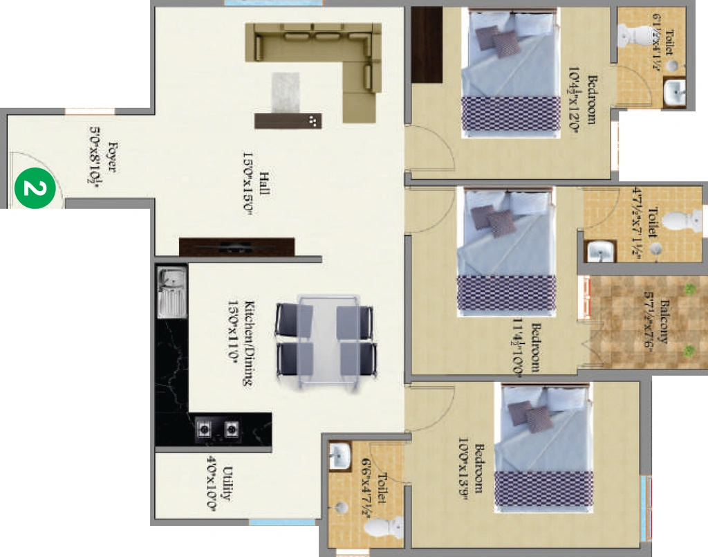 3 BHK Flat in VSK Ashwattha in Nanjundapuram, Coimbatore - Image 921105