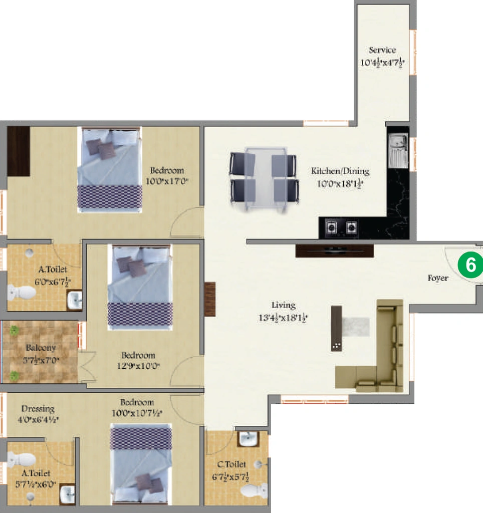 3 BHK Flat in VSK Ashwattha in Nanjundapuram, Coimbatore - Image 921106