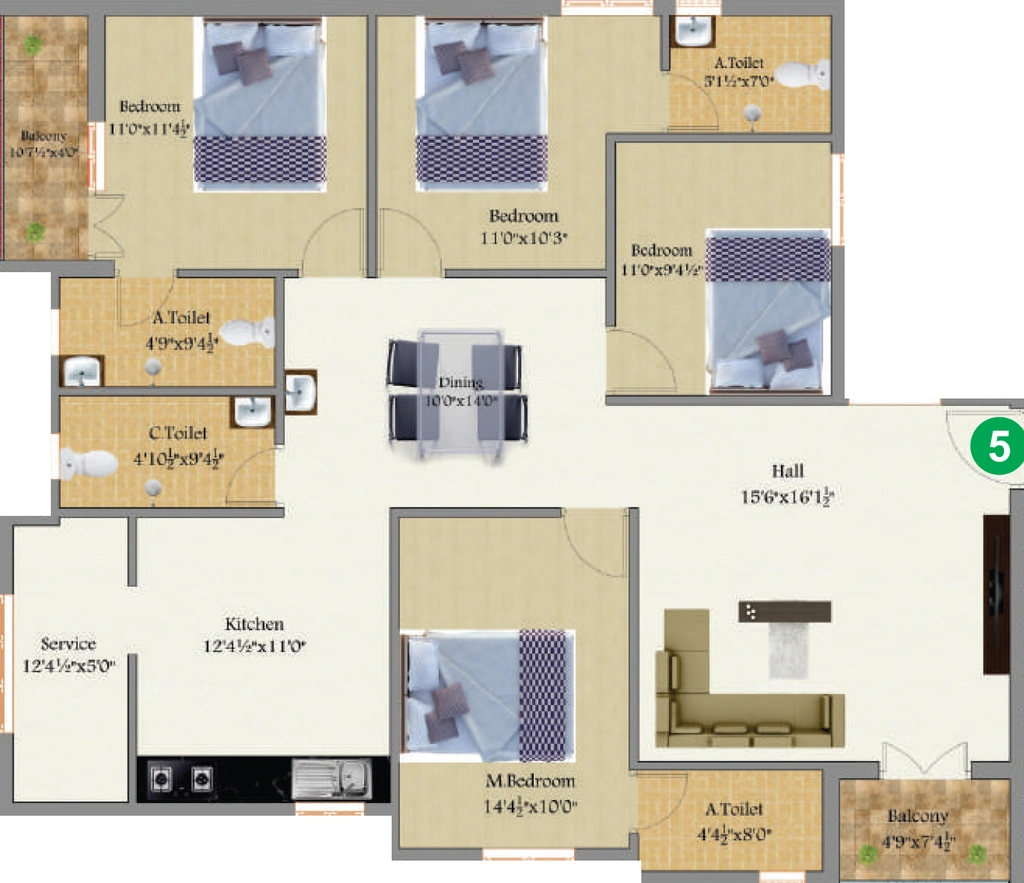 4 BHK Flat in VSK Ashwattha in Nanjundapuram, Coimbatore - Image 921107