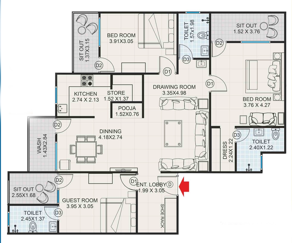 3 BHK Flat in Essarjee Sampada in Khajuri kalan, Bhopal - Image 921260