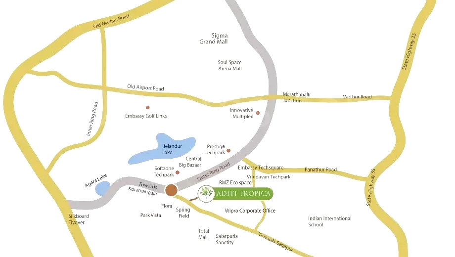 Location of Aditi Tropica in Haralur, Bangalore - Image 410080