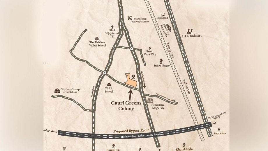 Location of Kalpdham Gauri Greens Plot in Mandideep, Bhopal - Image 410324