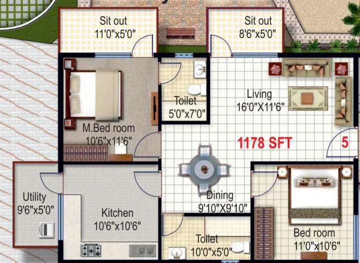 2 BHK Flat in President Opulence in Gottigere, Bangalore - Image 921124