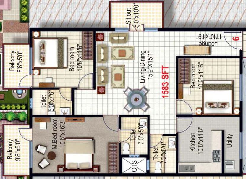 3 BHK Flat in President Opulence in Gottigere, Bangalore - Image 921126