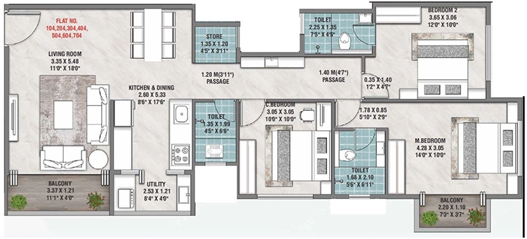 3 BHK Flat in Aakar Solitaire in Indira Nagar, Nashik - Image 921173