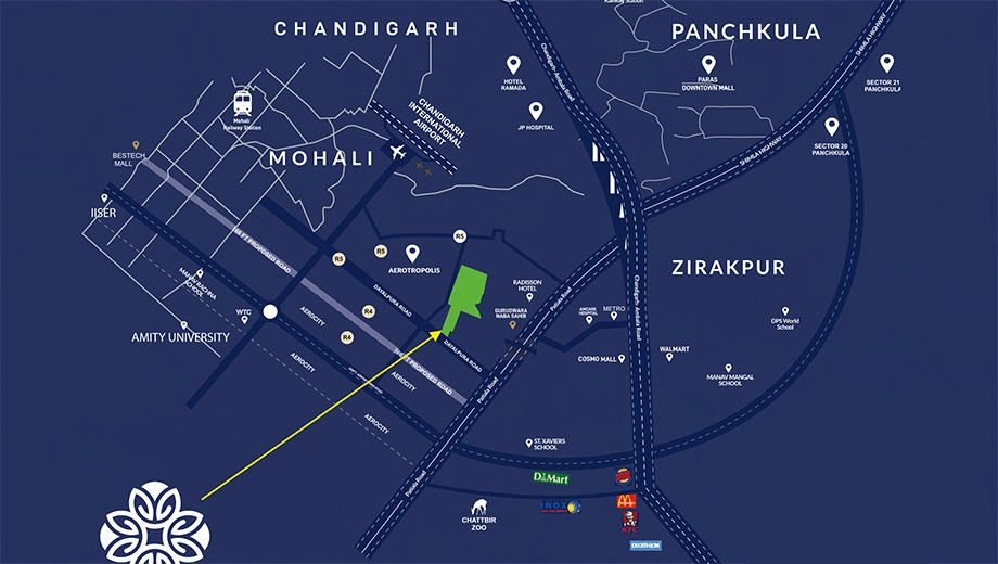 Location of Alpha Bliss Villas in Zirakpur, Chandigarh - Image 410204