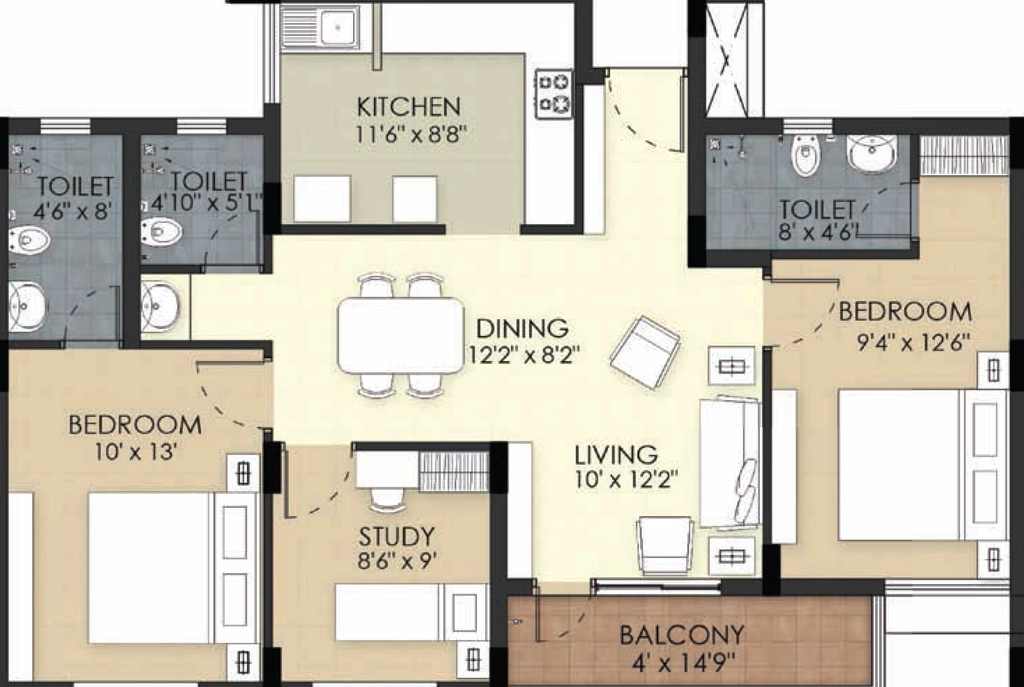 3 BHK Flat in TVS Emerald Green Acres Phase 2 in Kolapakkam, Chennai - Image 921264