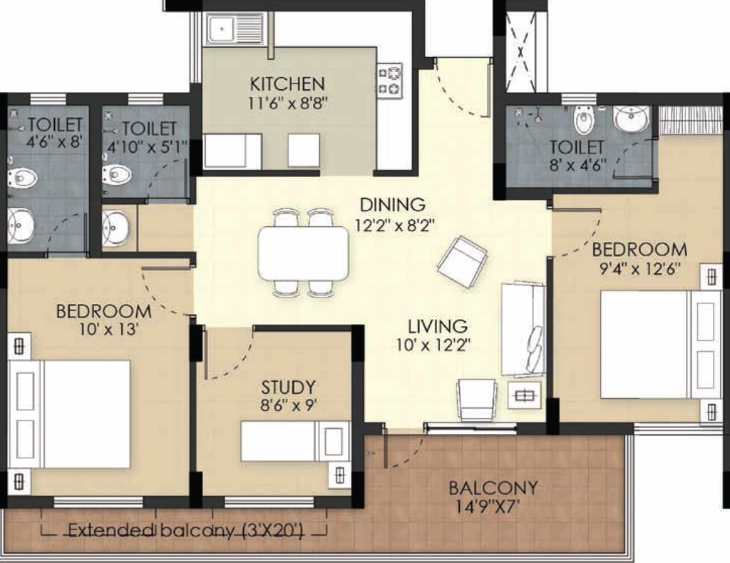 3 BHK Flat in TVS Emerald Green Acres Phase 2 in Kolapakkam, Chennai - Image 921266