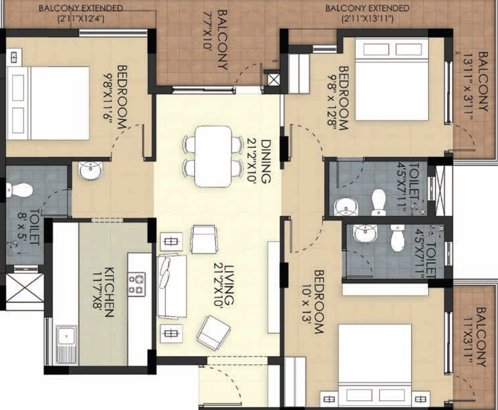 3 BHK Flat in TVS Emerald Green Acres Phase 2 in Kolapakkam, Chennai - Image 921267