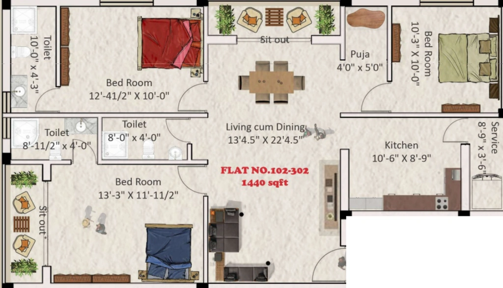 3 BHK Flat in Meera Crown in Virugambakkam, Chennai - Image 921272