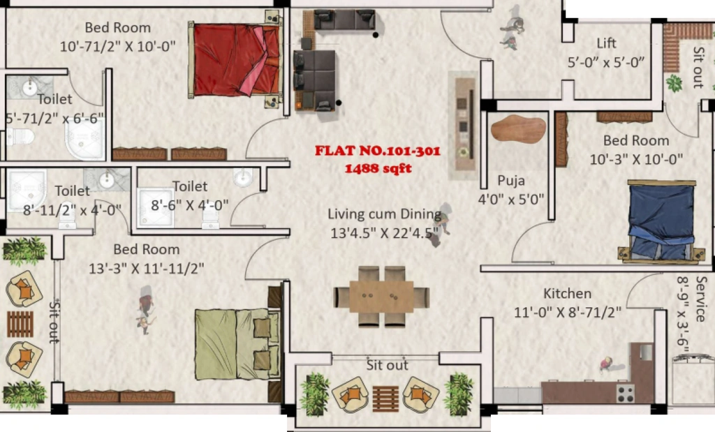 3 BHK Flat in Meera Crown in Virugambakkam, Chennai - Image 921273