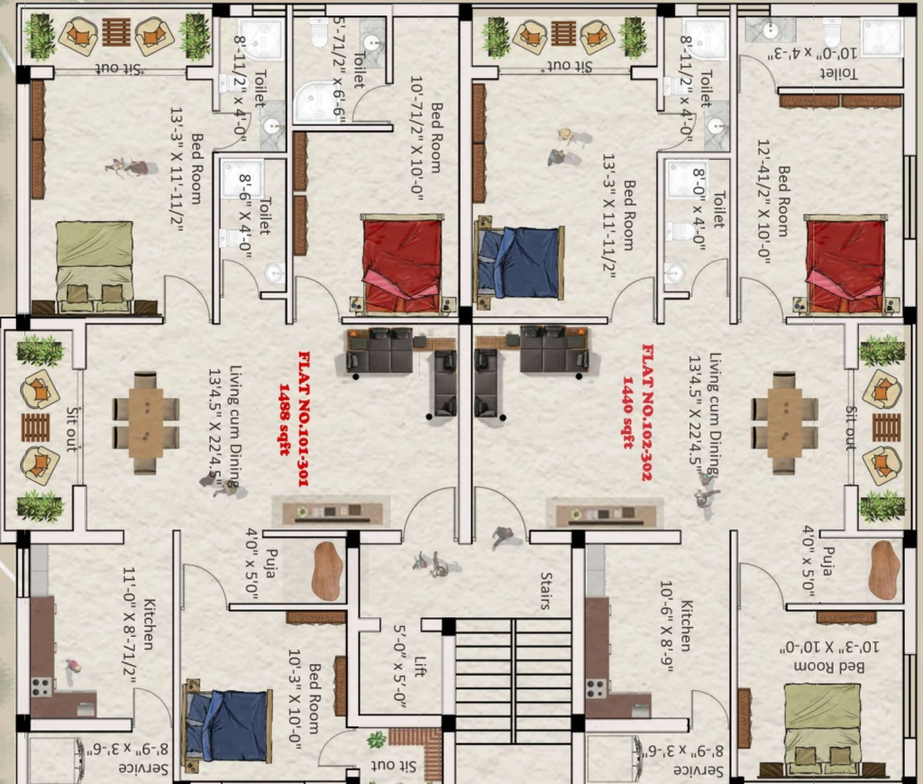Floor Plan of Meera Crown in Virugambakkam, Chennai - Image 410316