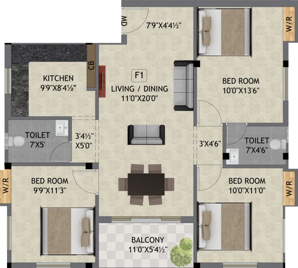 3 BHK Flat in Keerthi Sai Paadham Flats in Porur, Chennai - Image 921317