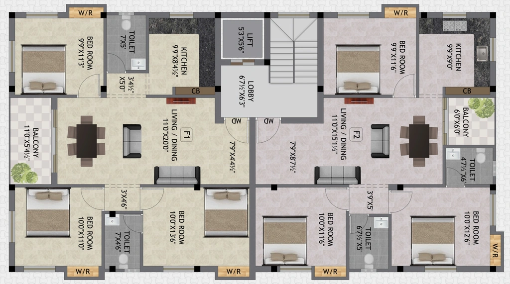 Floor Plan of Keerthi Sai Paadham Flats in Porur, Chennai - Image 410353