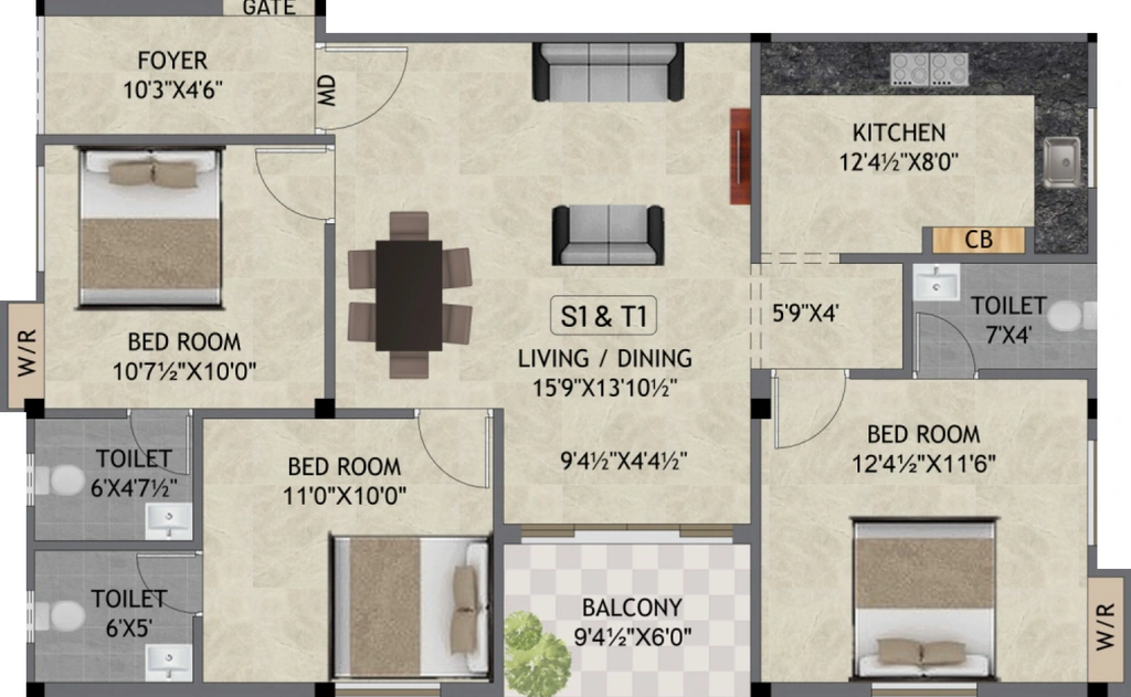 3 BHK Flat in Keerthi Sai Naadha Flats in Porur, Chennai - Image 921355