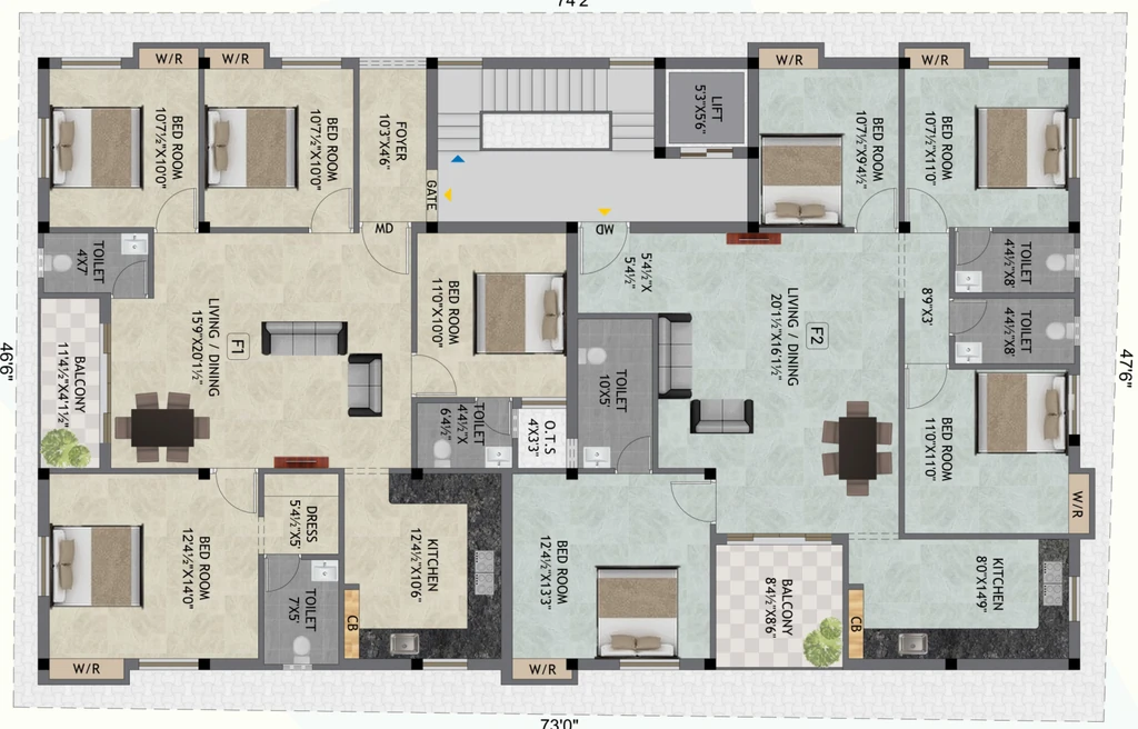 Floor Plan of Keerthi Sai Naadha Flats in Porur, Chennai - Image 410406