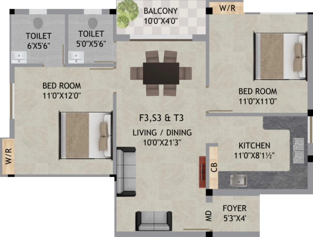 2 BHK Flat in Keerthis Sai Lakshmi in Kattupakkam, Chennai - Image 921364