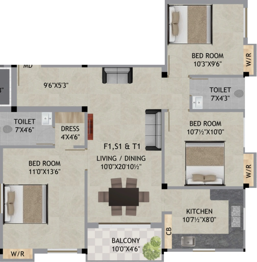 3 BHK Flat in Keerthis Sai Lakshmi in Kattupakkam, Chennai - Image 921365
