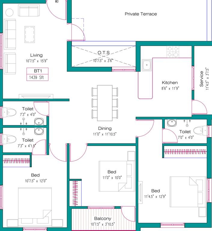 3 BHK Flat in HP Sky Tower in Madambakkam, Chennai - Image 921385