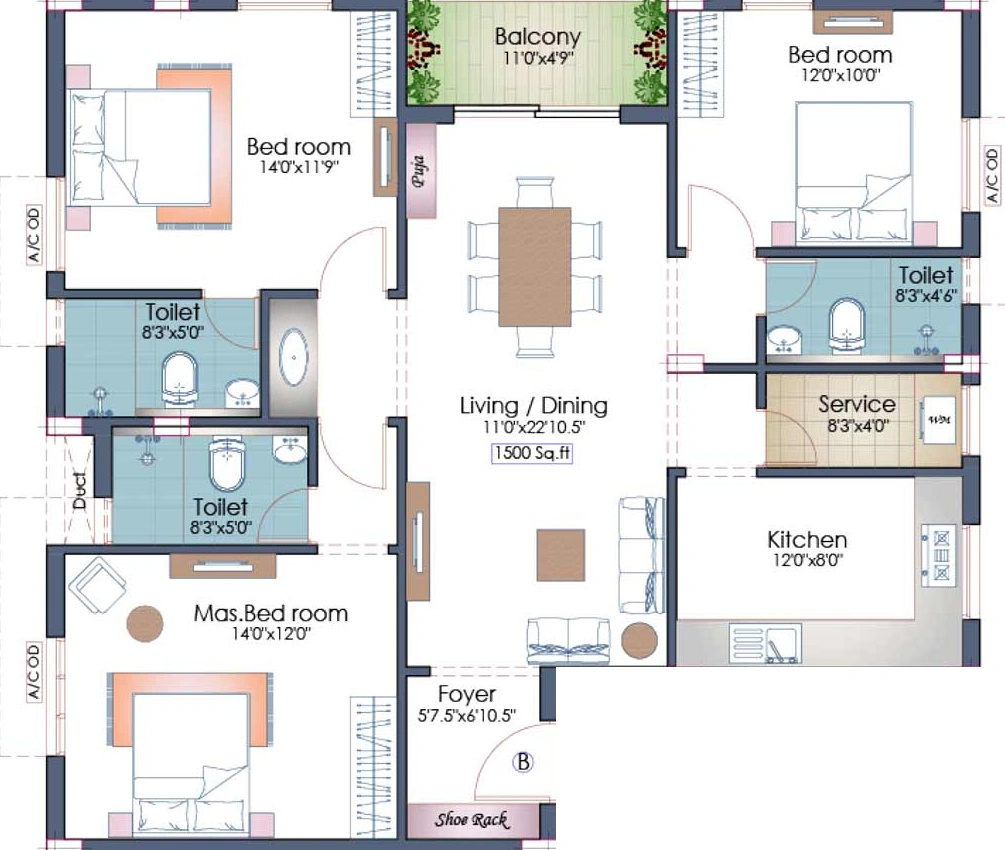 3 BHK Flat in Pushkar 176 Defence Colony in Ekkatuthangal, Chennai - Image 921390