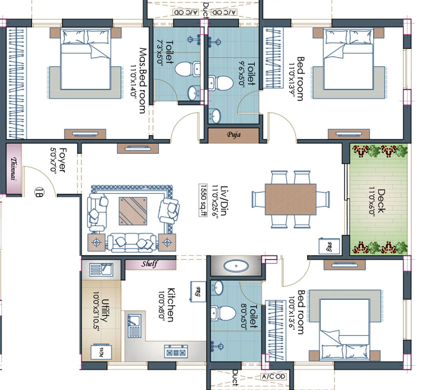 3 BHK Flat in Pushkar Shree Soundarya in Anna Nagar, Chennai - Image 921391
