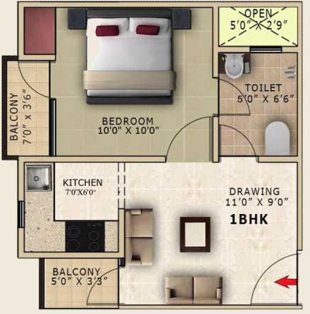 1 BHK Flat in Buildlopers Hi Tech Homes in Sector 104, Noida - Image 921413