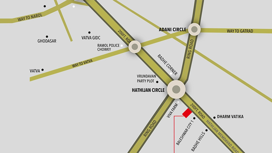 Location of Raghunandan Radhe Atlantis in Hathijan, Ahmedabad - Image 410922