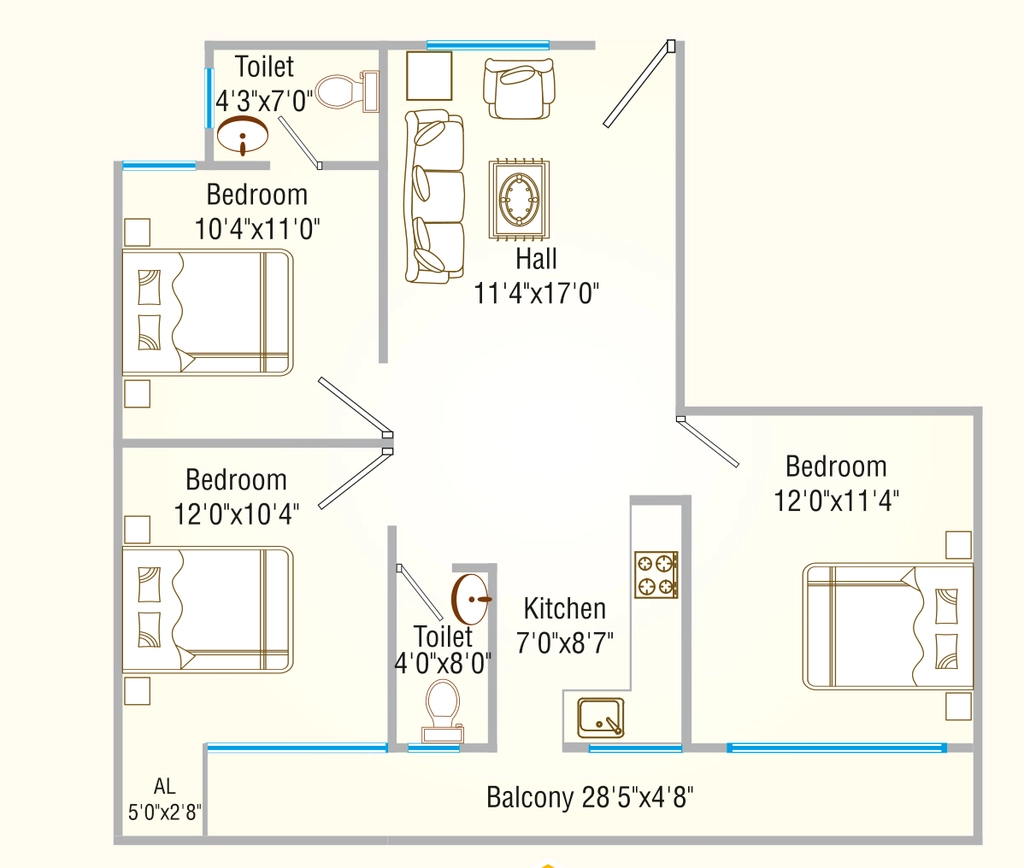 3 BHK Flat in Sanskaar Paradise in Ayodhya Bypass, Bhopal - Image 922155