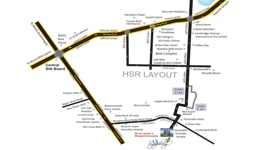 Location of LS Symphony in Hosur Road, Bangalore - Image 411300