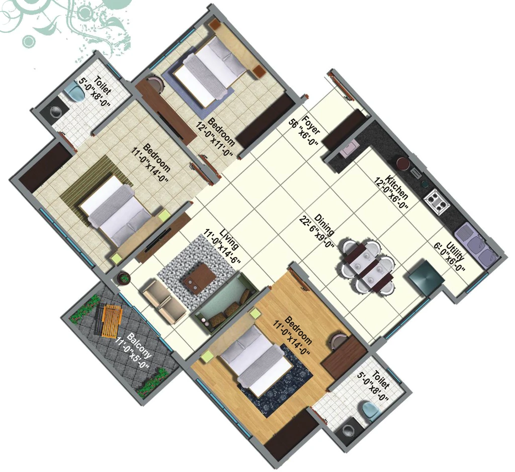3 BHK Flat in Srinivasa Sai Poorna Luxuria in HSR Layout, Bangalore - Image 921752