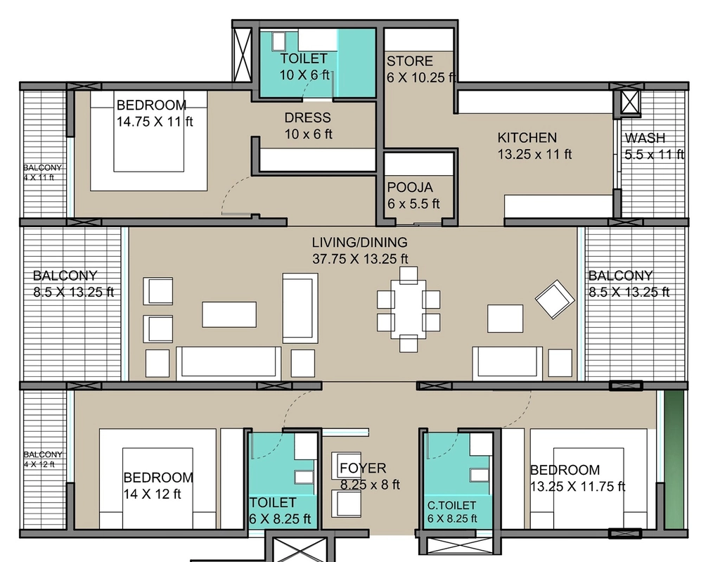 4 BHK Flat in Sarthak Solitare in Bicholi Mardana, Indore - Image 921825