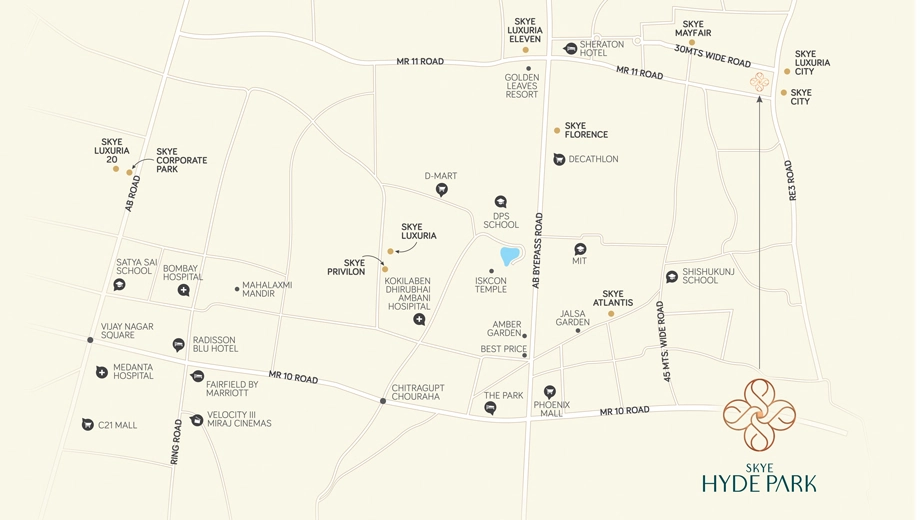 Location of Skye Hyde Park in Kanadiya, Indore - Image 411503