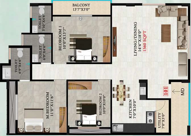 3 BHK Flat in SRK Habitat in HSR Layout, Bangalore - Image 921946