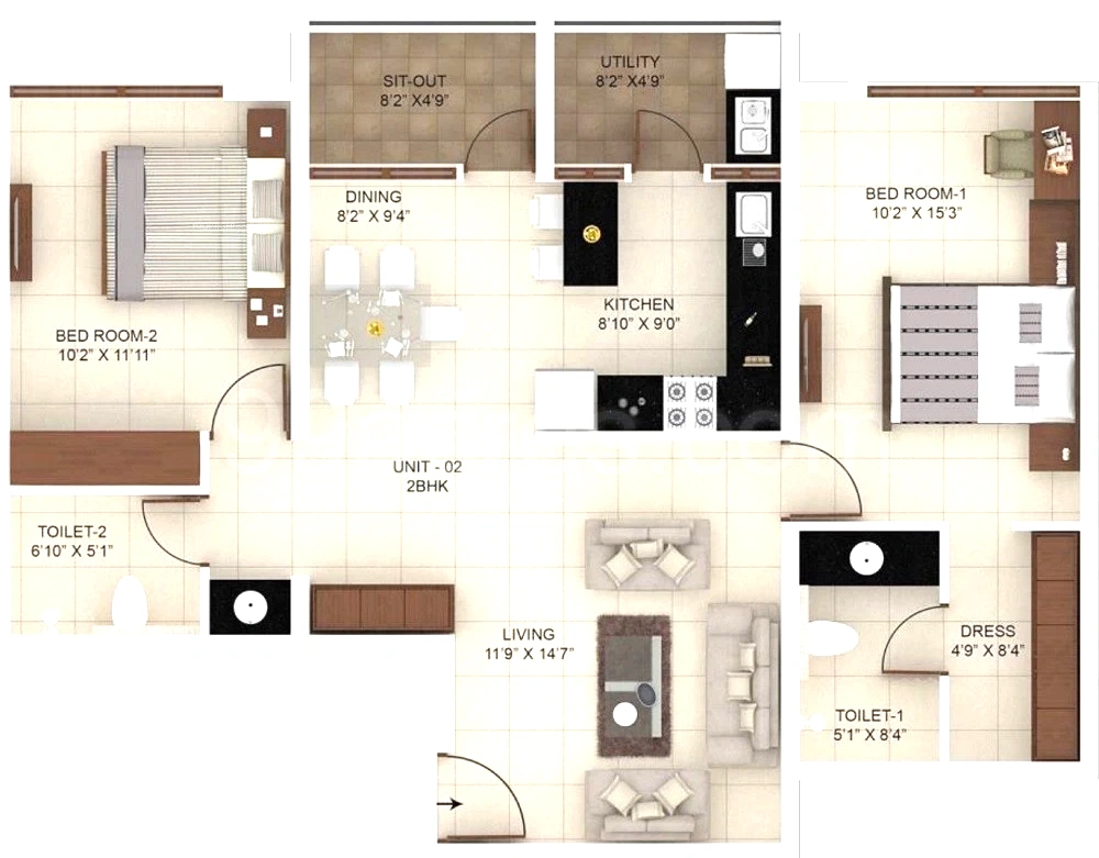 2 BHK Flat in Greystone Mirror on Water in Haralur, Bangalore - Image 921899