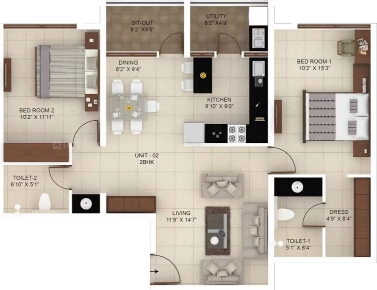 2 BHK Flat in Greystone Mirror on Water in Haralur, Bangalore - Image 921900