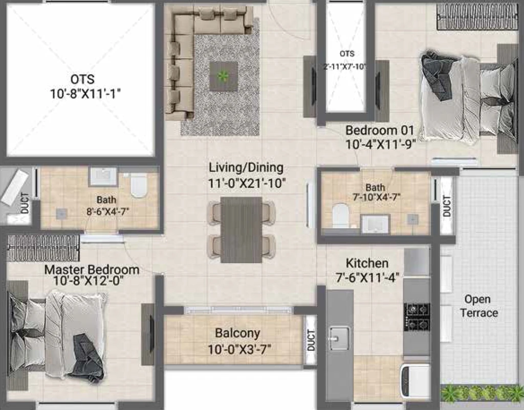 2 BHK Flat in Silversky The One in Perungalathur, Chennai - Image 921895